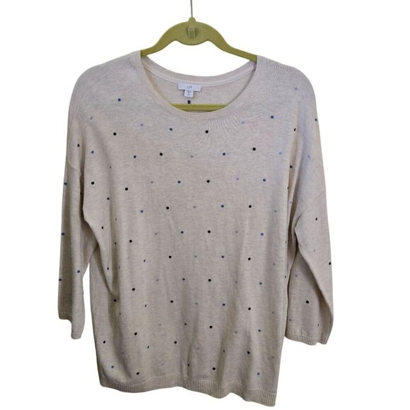 J. Jill Dotembroidered Crewneck Pullover Cream Blue Sweater Size XLp - Picture 2 of 6